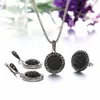 Pendant Necklaces Nice Stylish Vintage Black Round Macadam Resin Necklace Alloy Set For Women