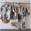 Июльская песня женские пижамы набор 7 штук атласные полосы искусственной шелковой печати для женщин весенние летние пижамы домашняя одежда 2111215