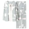 QSROCIO Herfst Dames Pyjama Set Hoge Kwaliteit Boheemse Strepen Afdrukken Nachtkleding V-hals Katoen Homewar Nightwear Pyjama Femme 2111112