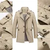 Мужская деловая повседневная куртка осень мужчин длинные хлопковые ветровавые куртки для белья мужская мода длинная траншея пальто пальто 211011
