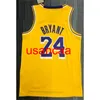 Men's 2022 24# Bryant Yellow 75th New Sponsor Basketball Jersey S, M, L, XL, XXL