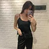 Hechan Siyah Pijama Kadın Setleri Backless Saten Seksi Pijama Pantolon Ile Gevşek Dantel Spagetti Kayışı Samimi Lingerie Set Sonbahar 210830