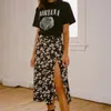 Sommarmjölk strimlar kvinnor kjolar leopard tryck sexig split lång kjol hög midja elastisk kraft a-line kvinnlig 2021