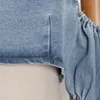 Sexy denim vrouwen shirts Slash nek bladerdeeg korte mouwloze ruches blouses voor vrouwelijke mode kleding 210524