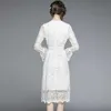 High-End Women's Spring Water-Soluble Lace Stitching Temperament Hook Flower Flare Sleeve Party Dresses 210529