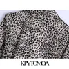 Kadın Chic Moda Kemer Leopar Baskı Midi Elbise Vintage Uzun Kollu Button-Up Kadın Elbiseler Vestidos Mujer 210416