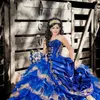 Misquince Royal Blue Quinceanera Jurken Kralen Sweetheart Borduurwerk Zoete 16 Jurk Organza Ruffles Rok Vestidos de XV Años