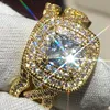 Vintage Female Round Crystal Stone Ring Set Charm Gold Silver Color Wedding Rings For Women Trendy White Zircon Engagement