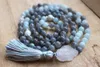 Labradorite naturelle 108 Colliers de perles Mala Méditation Mala Collier Yoga Bijoux Collier de pompon Collier de prière noué à la main 210331