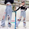 Calça de garotas outono adolescente rasgado jeans para hole lápis 8 10 12 y aluno crianças calças casuais calças 210909256J4972086