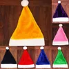 Santa Claus Hoed Kerstfeest Parts Kortharig Fluwelen Rood Roze Golden Xmas Cap 7 Kleuren Korte Pluche Kerstmutsen T9i001476