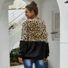 Осень зима леопардовые толстовки с длинным рукавом с капюшоном с капюшоном повседневная молния толстовка топ теплые пальто Полероны Mujer 211104