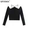 Women Fashion With Straps Cut-out Knitted Sweater Off The Shoulder Long Sleeve Female Pullovers Chic Tops 210420