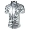 Camicia viola metallizzata lucida da uomo Marca Nightclub Wear Camicie da uomo Camicie Chemise Halloween Festa di Natale Costume da ballo 210522