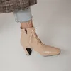 Женские ботинки ботинки ботинки натуральный кожаный высокий каблук леди Zip кружев квадратный носок коренастые каблуки короткие осени зима 210517
