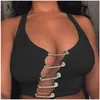Women's Tanks & Camis T-Shirt Hollow Cropped Top Sleeveless Square Collar Front Split Casual Party Underwear Tee Tops