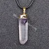 Natural Clear Quartz Crystal Point Pendant with Raw Rough Amethyst Black Tourmaline Stone Necklace Gold Plated Irregular White Rock Gemstone Healing Necklaces