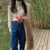 Yitimuceng Office Lady Bluzka Kobiety Oversized Koronki Koszulki Koreańska Moda Długi Rękaw Puff Beige Spring Tops 210601
