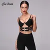 Metal Buckle Camisole Cropped Shirt Women's Short Jacket Black Sexy Hollow Backless Bandage Sleeveless Camisole Solid Color Vest 210616
