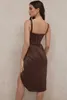 Ocstrade Chocolate Satin Corset Party Dress Ankomst Sexig Bodycon Dress Summer Women Spaghetti Strap Night Club 210527