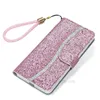 Portefeuille en cuir de luxe à paillettes pour Iphone 13 Pro Mini 12 11 XS MAX XR X 8 7 6 Plus Samsung M51 S20 FE Bling Sparkle Sequin Case Card Holder