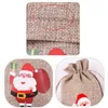 Jul Burlap Linne Drawstring Bag Present Wraps Santa Claus Snögubbe Penguin Elk Candy Smycken Förpackning Presentförvaring Väskor Xmas Favoriter Dekoration