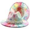 Fashion Colorful Tilne Top Top Top Hat Spring Color Hat Cappelli daDies Big Brim Party Jazz Felt Cap con Pearl Band Made Pearl26B26B