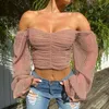 off shoulder see through tops