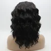 Iwona cabelo natural ondulado médio longo peruca marrom 174 meia mão amarrada resistente ao calor peruca dianteira do laço sintético 62318802845972