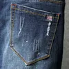Männer Hip Hop Ripped Distressed Stretch Slim Fit Jeans Hosen Streetwear Mann Löcher Tinte gedruckt Casual Bettler Denim Hosen 211111