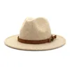 Alta Qualidade Moda Mulheres de Lã sentida Jazz Fedora Chapéus Cinto Fivela Decoração Unisex Grande Brim Panamá Homens Hot Party Wedding Cap