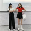 Kadın Pantolon Kadın Capris Kadın Yaz Yüksek Bel Gevşek Bej Geniş Bacak Uzun Elbise Fermuar Tam Uzunluk Düz Pantolon 2022 Katı