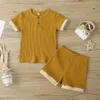 Kleding sets gebreide kinderen set 2021 merk zomer korte mouw jongens meisjes geribbeld top + broek outfit casual peuter kinderkleding