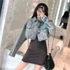 Korobov Nouveau Automne Vintage Trou Femmes Manteaux Harajuku Poches Col Rabattu Vestes Streetwear Denim Bomer Veste 79005 210430