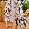 Sommer Dame Gedruckt Langes Kleid Elegante Gürtel Korsett Sexy Kleider Weibliche Casual Halbe Hülse V-ausschnitt A-linie Vestidos 210514