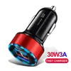 30W Fast Quick Charge QC3.0 Dual Usb Ports Car Charger Alloy Power Adapter Led Display For Iphone 15 14 11 12 13 Pro Max Samsung Lg android phone gps