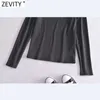 Zevity Women Basic O Neck Ramię Hollow Out Design Czarny Dzianiny Dorywczo Slim T-Shirt Kobiet Chic Lato Topy T800 210603