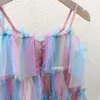 Девушки радуги цветные оборками слинг летнее платье для детей Бегемский торт Красочная одежда 210529