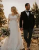 Plus Size Lace Country Wedding Dresses 2021 New Court Train Beaded V-Neck 3/4 Long Seeve A-Line Bridal Gowns Vestido De Novia W202