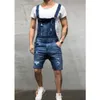 Homens Rasgado Calças de Jeans Riscado Big Brace Macacões Verão Suspender Bolsos Geral Dungarees Homens Casual Jeans Jeans Jumpsuit Macacão X0621