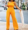 2021 kvinnor unik orange formell klänning fashionabla solida spaghetti rem satin kväll klänningar bodycon jumpsuit gala kappor ärmlös