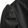 Casual Frau Schwarz V-ausschnitt Schlank Blazer Mantel Mode Damen Herbst Puff Sleeve Anzug Mäntel Weibliche Elegante Schärpen Jacke 210515