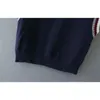 Preppy Style Navy Blue Dzianiny sweter Kamizelka Kobiety 90's Vintage Koreański Ubrania Paski V Neck Tank Top Y2K Knitwear 210429