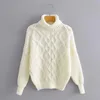 Casual Hohe Kragen Gestrickte Pullover Lose Weiß frauen Pullover Herbst Winter Geometrische Muster Mode 2021 Pullover