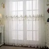 Cortina cortina estilo country tule puro floral bordado longa janela cortinas para casa sala de estar decoração no café cozinha