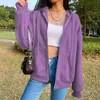 Brązowy Purpurowy Czarny Zip Bluza Z Kapturem Zimowa Kurtka Top Oversized Bluza Z Kapturem Retro Kieszonkowa Kobieta Ubrania Z Długim Rękawem Pulower 211014