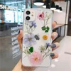 Färgglada Dry Flower Phone Fodral för iPhone 11 12 Pro Max XS XR SE 7 8 Plus Cellphone Protective Shell Untra-Tunt Clear Cover