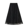 Spring Summer long Skirts Womens Midi Pleated dots Tulle Skirt Women Fashion Elastic High Waist Mesh Tutu 210524