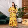 Etnische kleding moslim modekleding voor vrouwen Dubai Abaya kalkoenbloemprint jurk vaste kleur losse casual bescheiden vrouwelijke ramadan
