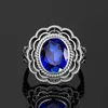 Criado azul safira anel princesa flor casamento anéis de casamento 925 anéis de prata esterlina para mulheres 2020 favorito
